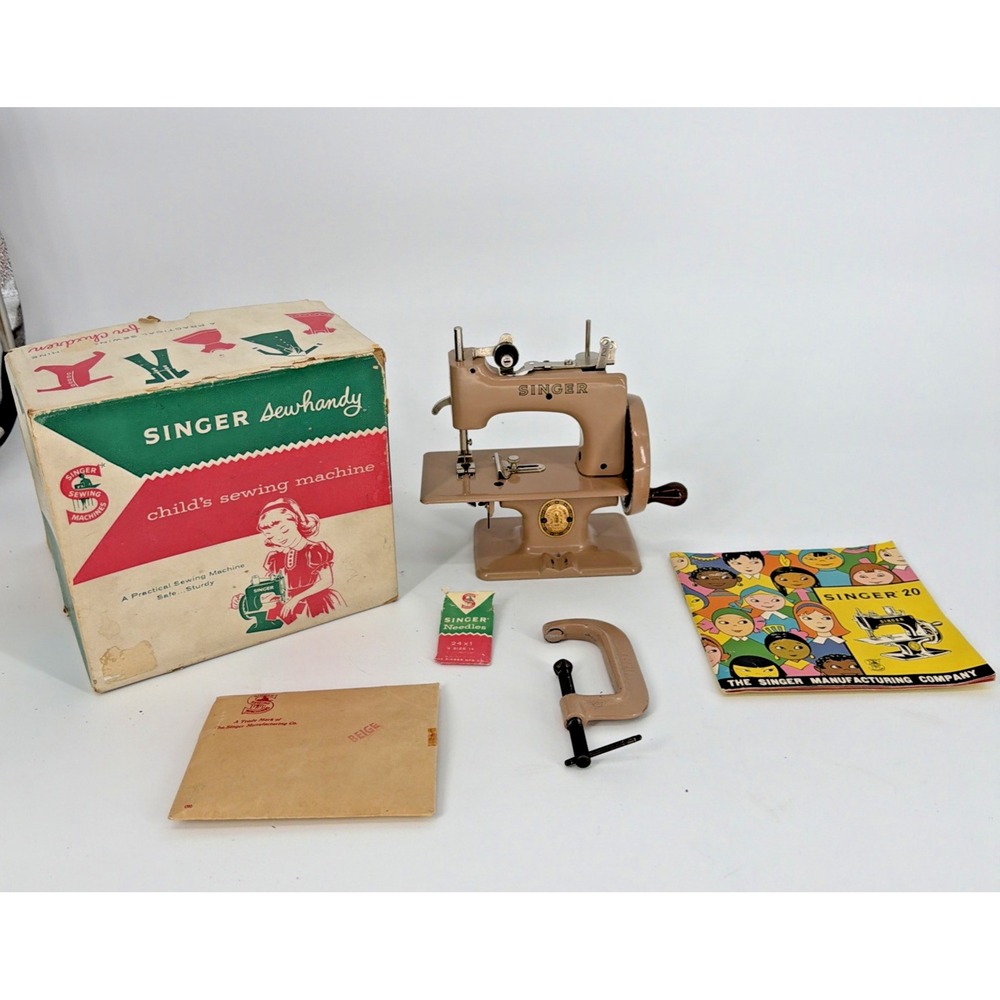 Vintage Singer Sewhandy Model 20 Child's Sewing Machine Beige Hand Crank